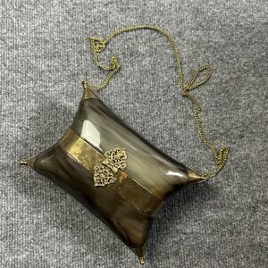 Vintage 1930's Pillow Shaped Purse Black and Brass Velvet Lining Chain Strap